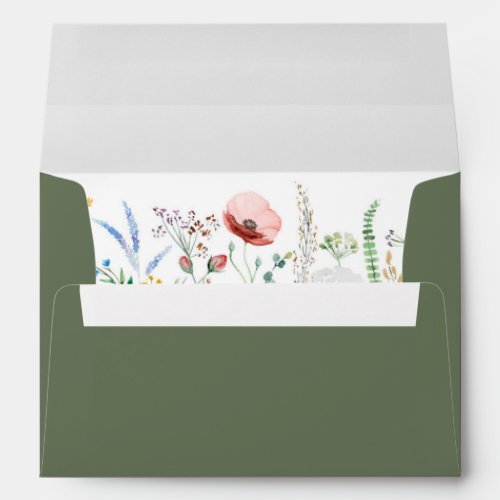 Sage Green Wildflower Meadow Wedding Envelope