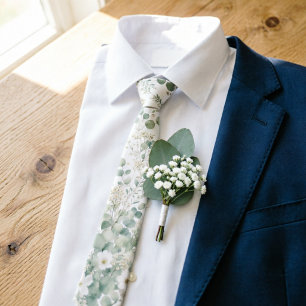 Sage Green Wildflower Meadow Wedding Groomsmen Neck Tie