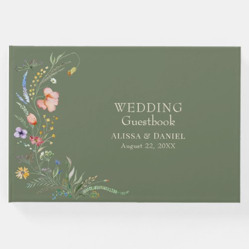 Sage Green Wildflower Meadow Wedding Guest Book