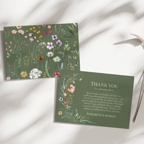 Sage Green Wildflower Meadow Wedding Thank You Card