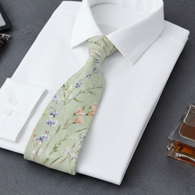 Sage Green Wildflower  Neck Tie (Creator Uploaded)