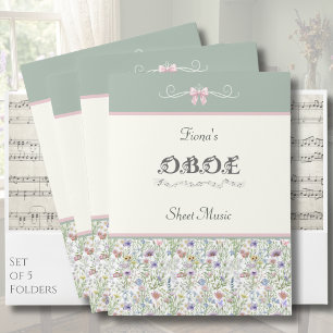 Sage Green Wildflower Oboe Sheet Music Folders