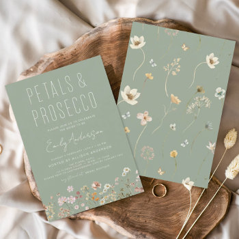 Sage Green Wildflower Petals & Prosecco Bridal Invitation by Hot_Foil_Creations at Zazzle
