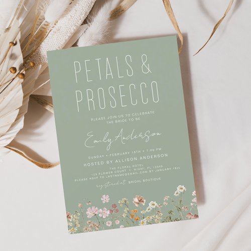 Sage Green Wildflower Petals  Prosecco Invitation Flyer