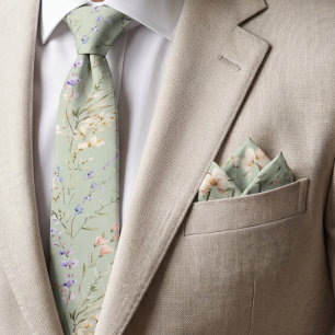 Sage Green Wildflower Pocket Square Bandana