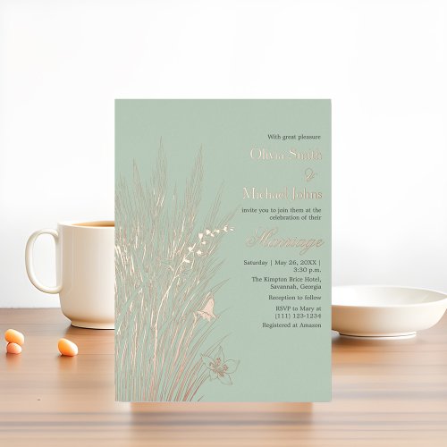 Sage green wildflower QR code Wedding Invitation