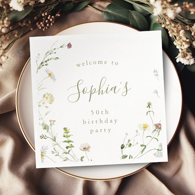 Sage Green Wildflower Rustic Boho Any Age Birthday Napkins (Sage Green Wildflower Rustic Boho Any Age Birthday Napkins)