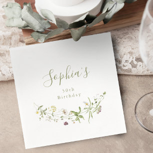 Sage Green Wildflower Rustic Boho Any Age Birthday Napkins