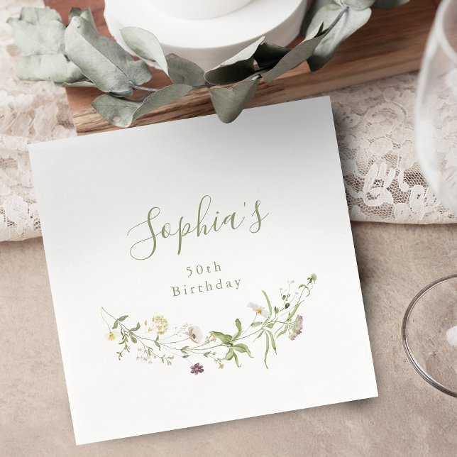 Sage Green Wildflower Rustic Boho Any Age Birthday Napkins (Sage Green Wildflower Rustic Boho Any Age Birthday Napkins)