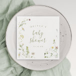 Sage Green Wildflower Rustic Boho Baby Shower  Napkins<br><div class="desc">Elegant delicate watercolor wildflower wreath design with modern script. Pastel palettes of soft yellow, off white, sage green, dusty rose, blush pink, burgundy, and botanical greenery, simple and romantic. Great for modern rustic baby shower party, boho country garden party in spring and summer. See all the matching pieces in collection....</div>