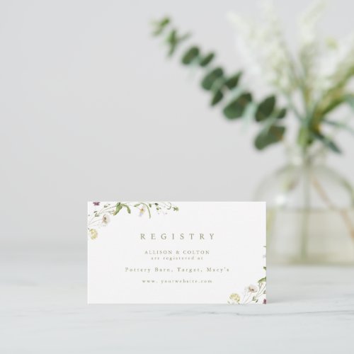Sage Green Wildflower Rustic Boho bridal Registry Enclosure Card
