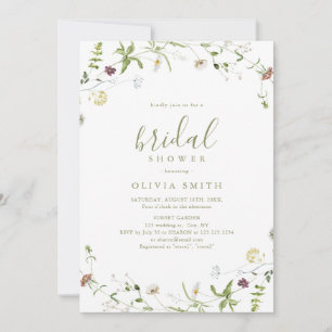 Sage Green Wildflower Rustic Boho Bridal Shower Invitation