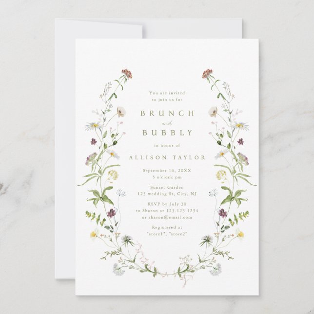 Sage Green Wildflower Rustic Boho Bridal Shower Invitation (Front)