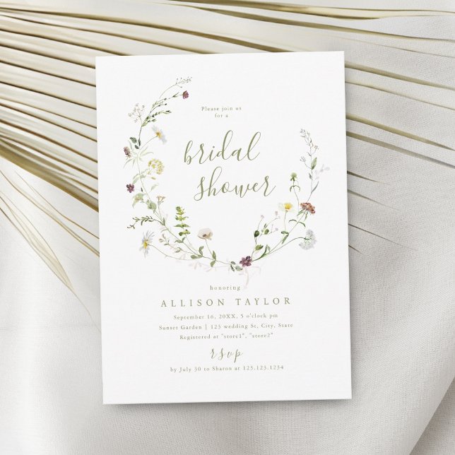 Sage Green Wildflower Rustic Boho Bridal Shower  Invitation (Creator Uploaded)