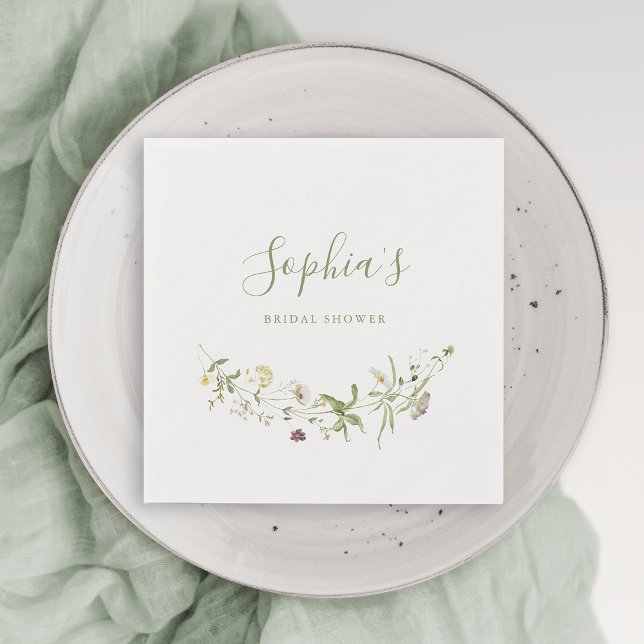 Sage Green Wildflower Rustic Boho Bridal Shower  Napkins (Elegant Wildflower Rustic Boho Bridal Shower Napkins)