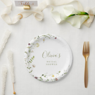 Sage Green Wildflower Rustic Boho Bridal Shower  Paper Plates