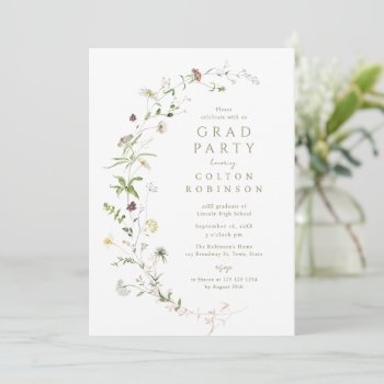 Sage Green Wildflower Rustic Boho Graduation Invitation by AvaPaperie at Zazzle