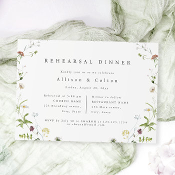 Sage Green Wildflower Rustic Boho Rehearsal Dinner Invitation by AvaPaperie at Zazzle