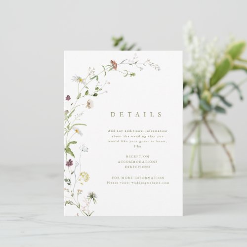 Sage Green Wildflower Rustic Boho Wedding Details Enclosure Card