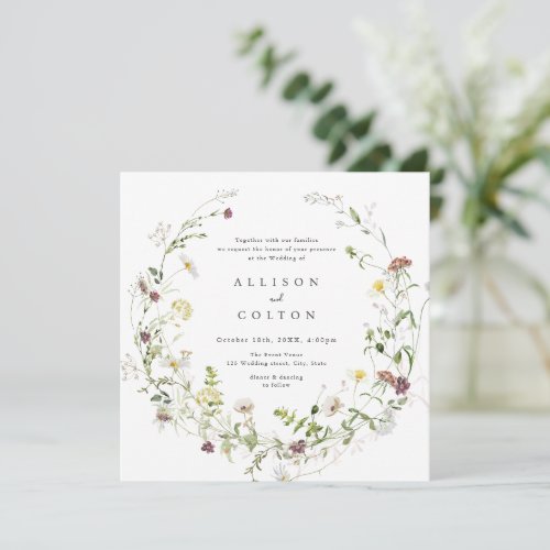 Sage Green Wildflower Rustic Boho Wedding Invitation