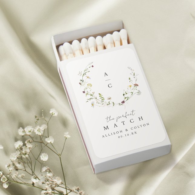 Sage Green Wildflower Rustic Boho Wedding Monogram Matchboxes (Elegant Wildflower Rustic Boho Wedding Monogram Matchboxes)