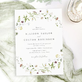Sage Green Wildflower Rustic Boho Wedding photo Invitation