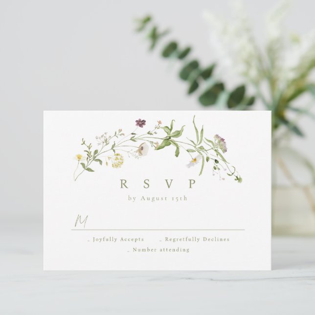 Sage Green Wildflower Rustic Boho Wedding RSVP (Standing Front)