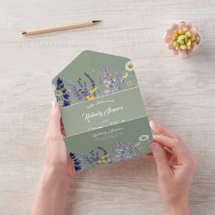 Sage Green Wildflower Rustic Wedding  All  In One Invitation