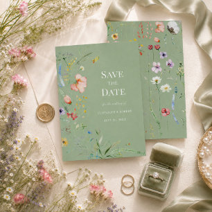 Sage Green Wildflower Save the Date Invitation