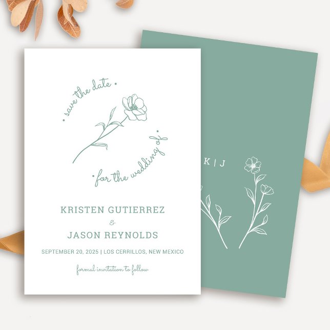 Sage Green Wildflower Save The Date Invitation (Sage Green Wildflower Save The Date)
