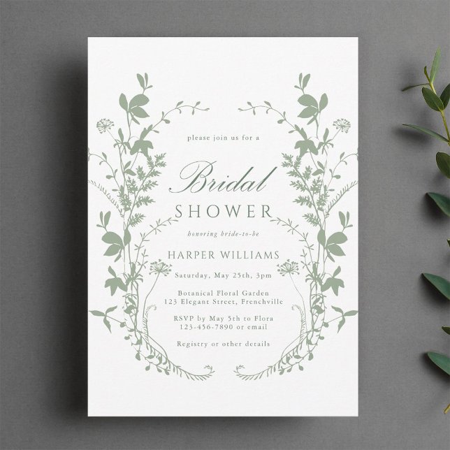 Sage Green Wildflower Silhouette Bridal Shower Invitation (Creator Uploaded)