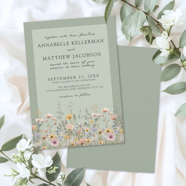Sage Green Wildflower Watercolor Floral Wedding Invitation (Sage Green Wildflower Watercolor Floral Wedding Invitation)