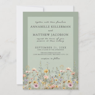 Sage Green Wildflower Watercolor Floral Wedding Invitation