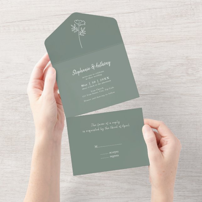 Sage Green Wildflower Wedding   All In One Invitation (Tearaway)