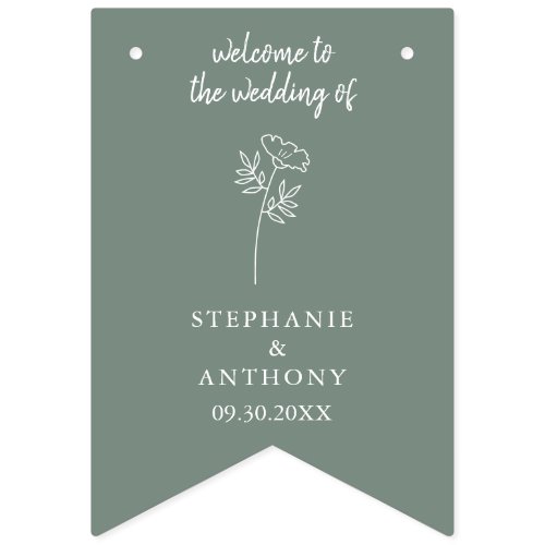 Sage Green Wildflower Wedding  Bunting Flags