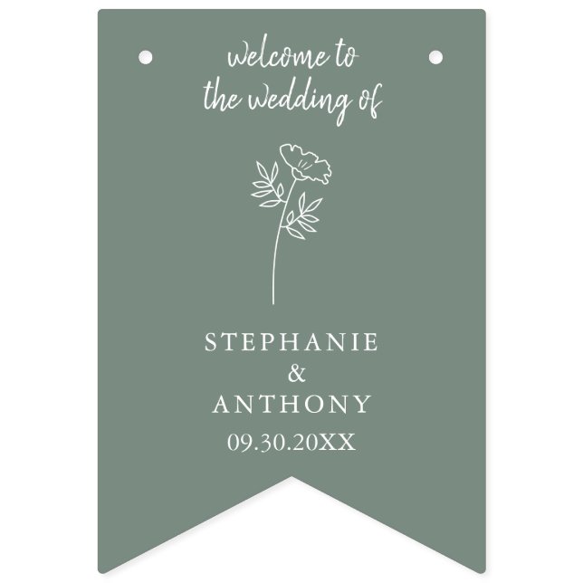 Sage Green Wildflower Wedding  Bunting Flags (First Flag)