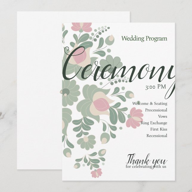 Sage Green Wildflower Wedding Design Flat Program (Front/Back)
