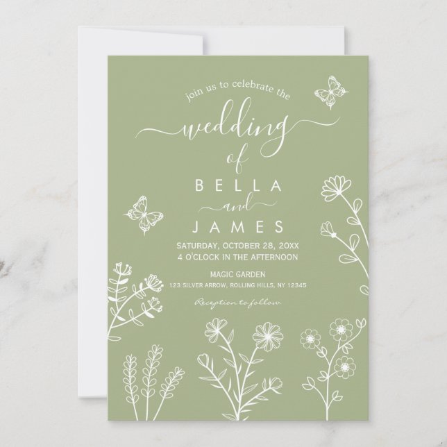 Sage Green Wildflower Wedding Invitation (Front)