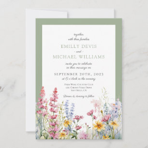 Sage Green Wildflower Wedding Invitation