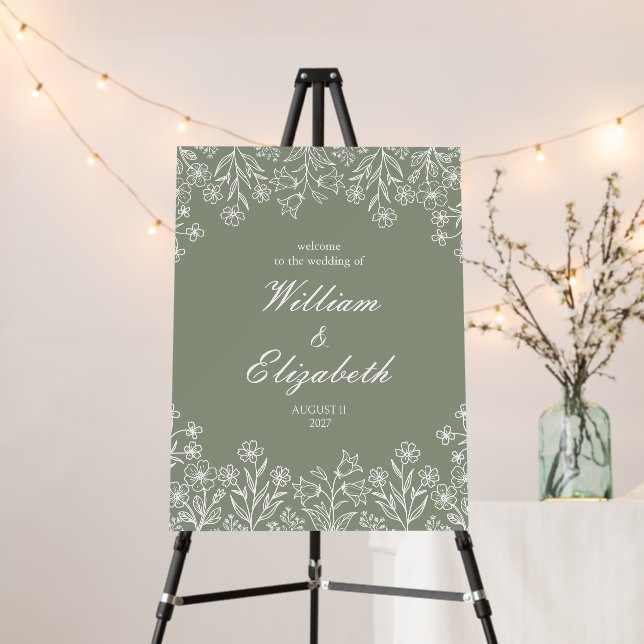 Sage Green Wildflower Wedding Invitation Foam Board (In Situ (Stand))