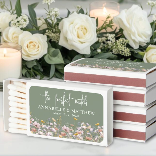 Sage Green Wildflower Wedding Matchboxes (Sage Green Wildflower Wedding Matchboxes)