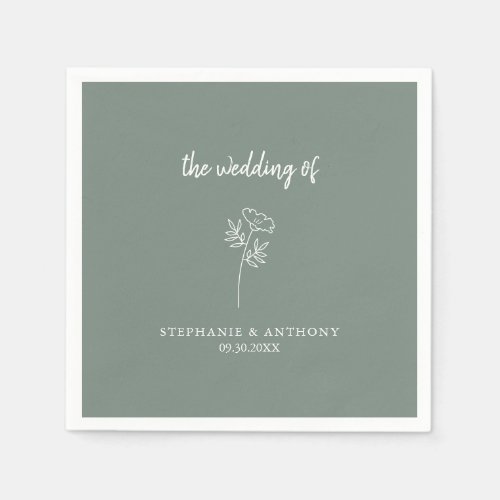 Sage Green Wildflower Wedding Napkins