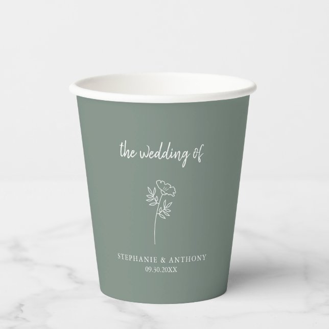 Sage Green Wildflower Wedding  Paper Cups (Front)