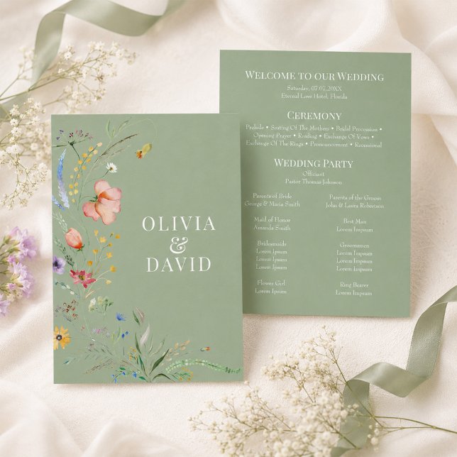Sage Green Wildflower Wedding Program (Sage Green Wildflower Wedding Program)
