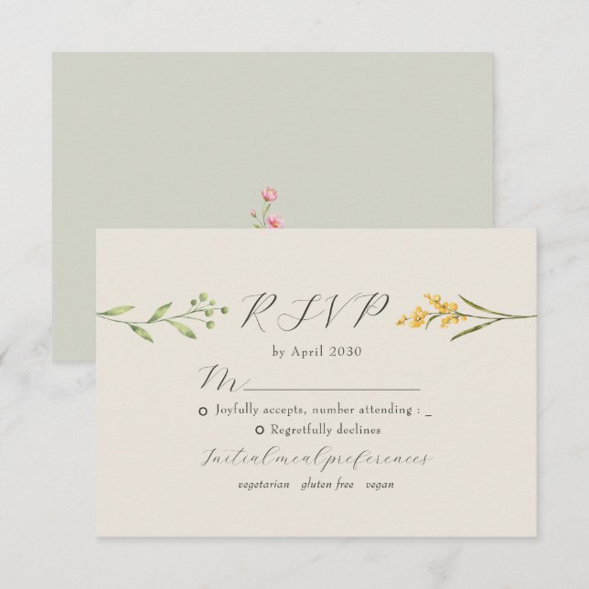 Sage Green Wildflower Wedding RSVP Card (Front/Back)