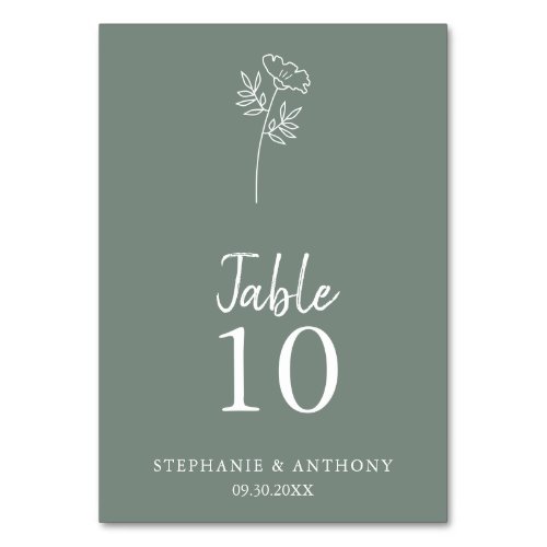 Sage Green Wildflower Wedding   Table Number