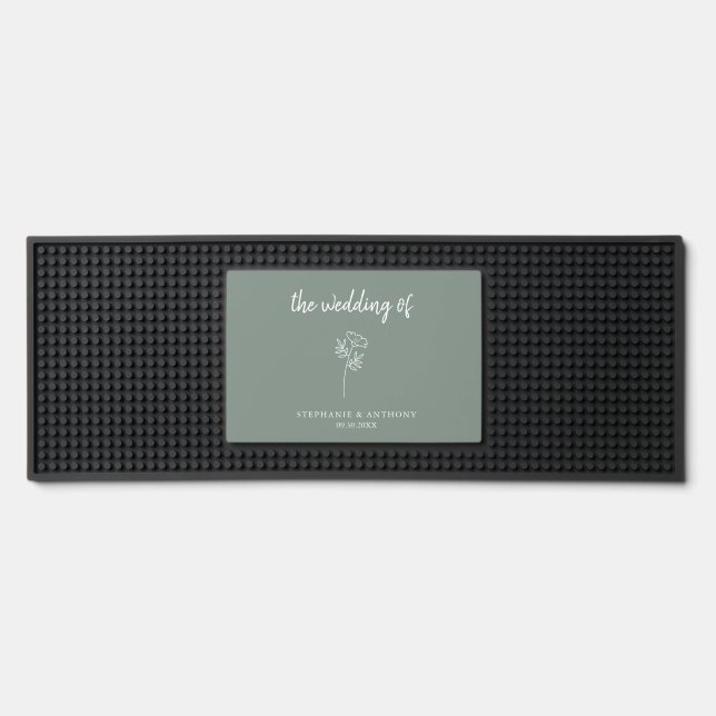 Sage Green Wildflower Wedding Thank You    Bar Mat (Front)