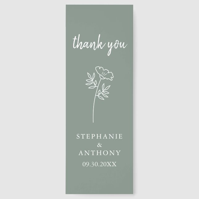 Sage Green Wildflower Wedding Thank You Bookmarks (Front)