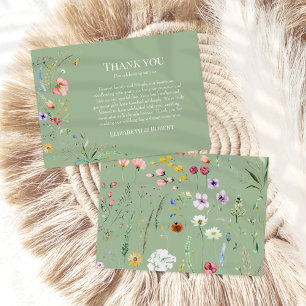 Sage Green Wildflower Wedding Thank You Card