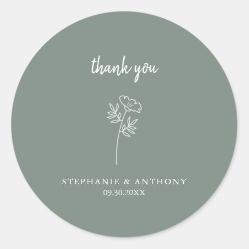 Sage Green Wildflower Wedding Thank You Classic Round Sticker